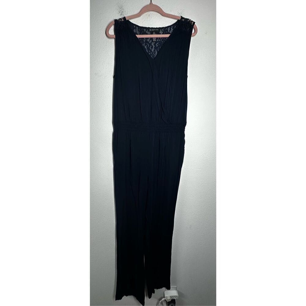 INC Bohemian Sleeveless Vneck Jumpsuit Lace Back Romantic Navy Blue Plus Size 0X